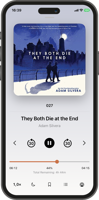 The Novelwave player playing an audiobook